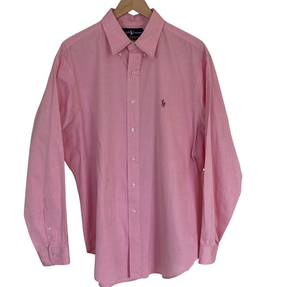 Ralph Lauren Men's Classic Pink Button‎ Down Shirt Size 17 34/35 Flesh Pony